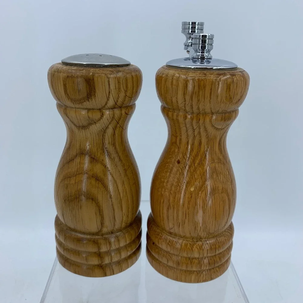 Olde Thompson Vintage Oak Wood Salt Shaker and Pepper Mill Grinder Set USA 6in